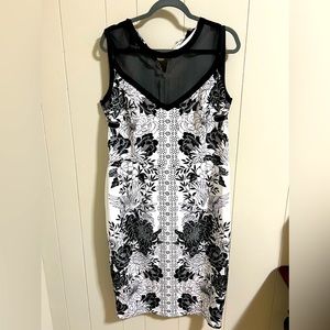 City chic plus size XS 14 stretch black white asian floral shift dress NWOT